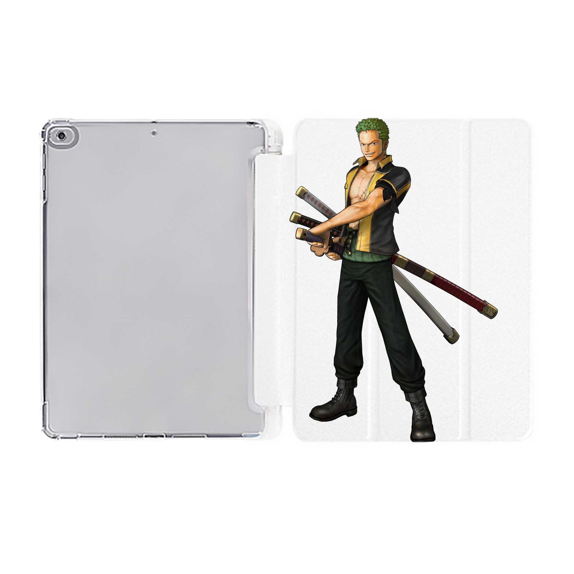 （画像用） ワンピース ロロノア・ゾロ ONE PIECE Roronoa Zoro IPad ケース ペン収納付き 三つ折りスタンド PUレザー×シリコン 対応機種9.5/10.5/10.9インチ